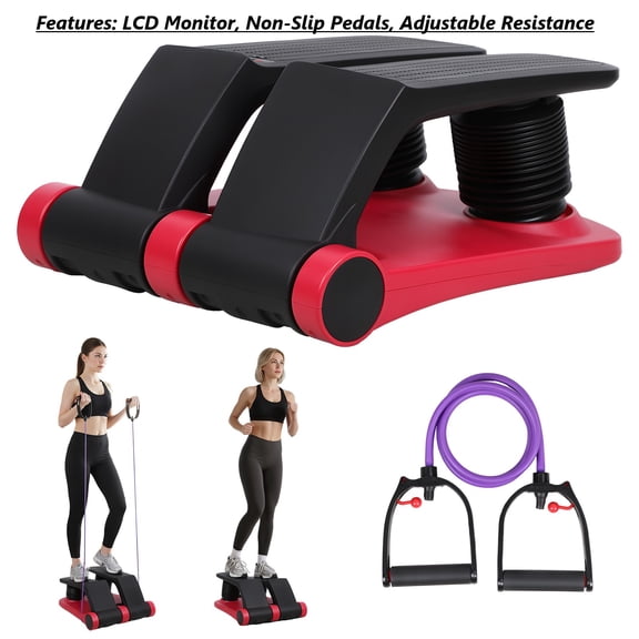 AurumEdge Stepper Climber Fitness Machine, Air Stair Climber Stepper Machine, Cardio Training Step Climber Machine Adjustable Fitness Exercise Machine Resistance Bands