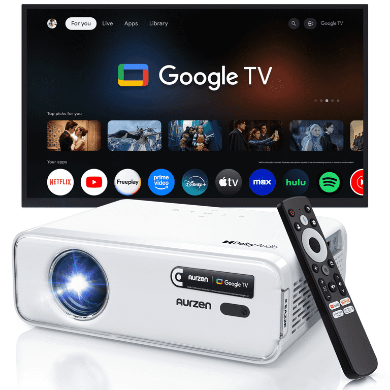 Aurzen Google TV Projector with WiFi & Bluetooth, Auto Focus