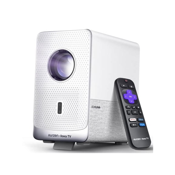 Aurzen Roku TV Smart Projector with Wifi and Bluetooth, D1R Cube Roku Streaming Experience Built-in, Sealed Optical Engine, 1080P FHD, DoIby Audio, Portable Mini Projector for Home/Outdoor Movies