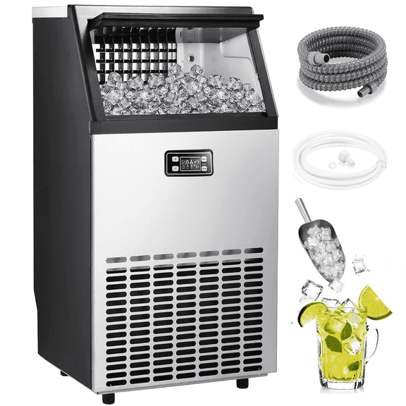 Auseo 100 Lbs/24h Commercial Ice Maker,Built-in/Freestanding Ice Machine with 33 lbs Storage, Stainless Steel with Auto Clean for Home/Restaurant
