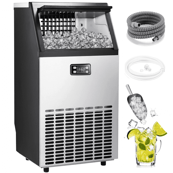 Auseo 100Lbs/24H Commercial Ice Maker,Built-in/Freestanding Ice Machine with 33 lbs Storage, Stainless Steel with Auto Clean for Home/Restaurant