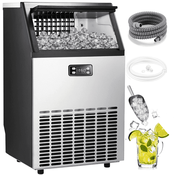 Auseo 100Lbs/24H Commercial Ice Maker,Built-in/Freestanding Ice Machine with 33 lbs Storage, Stainless Steel with Auto Clean for Home/Restaurant