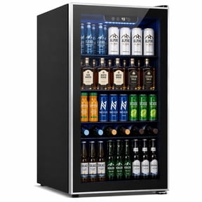 Auseo 126 Can Beverage Refrigerator with Glass Door,Mini Beverage Fridge for Home/Office/Bar,19.29 in D, 30.79 in H,Black