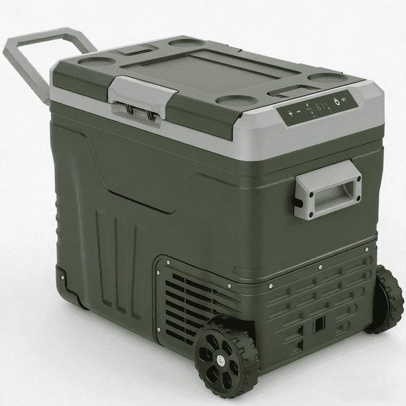 Auseo 12V Car Refrigerator, 53QT Electric Cooler DC/AC, -4℉~68℉, Portable Freezer Fridge Cooler with Wheels for RV Camping, Travel, Truck, Home, Green
