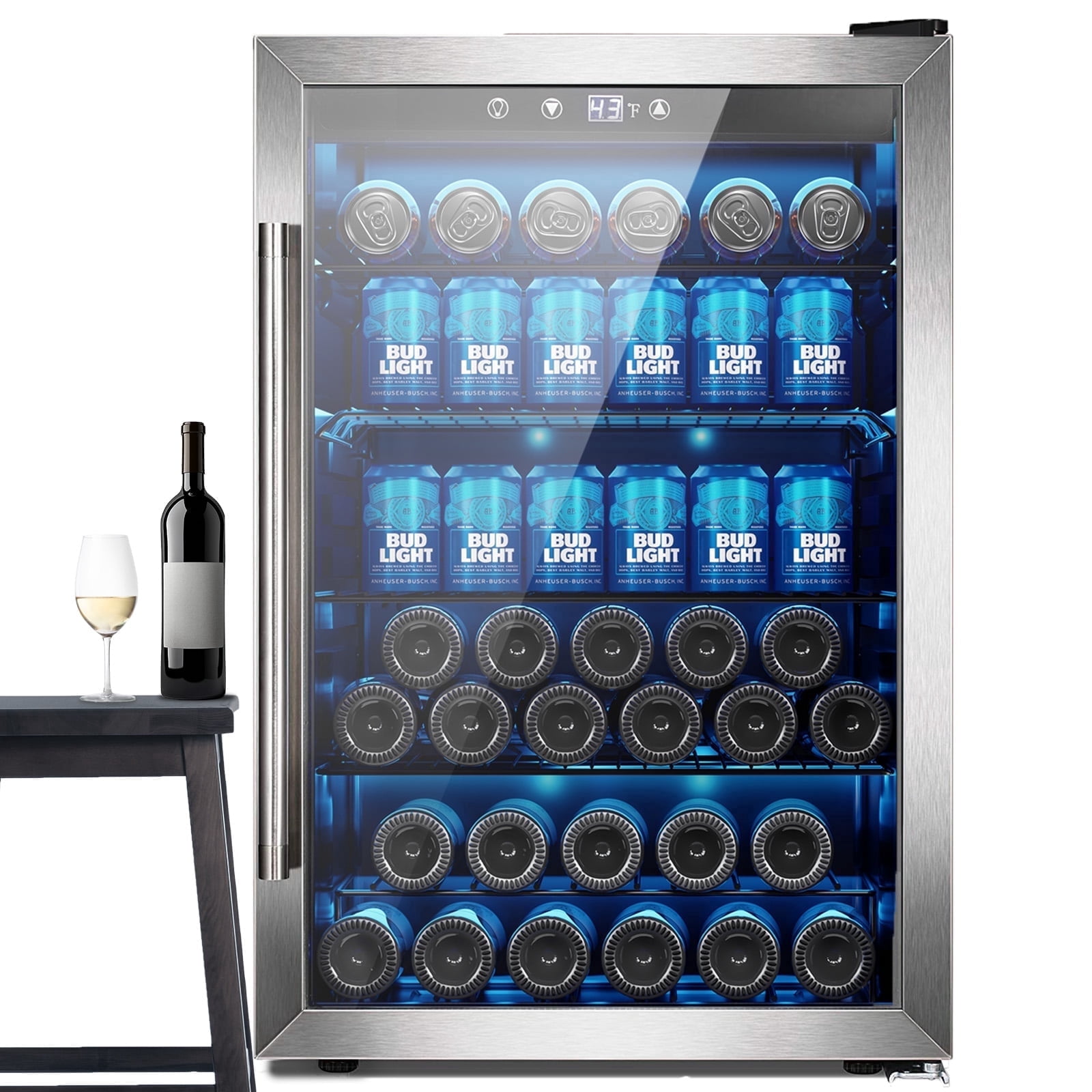 Auseo 150-Can Beverage Refrigerator Cooler, Glass Door with Handle, for Bar/Office/Home/Restaurant