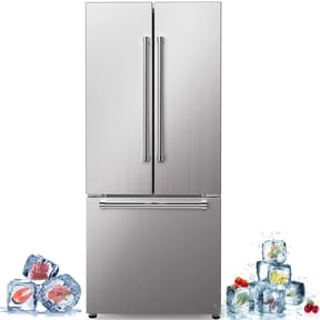 Auseo 17.5 cu ft French Door Refrigerator with Side-by-Side Door Storage, Bottom Freezer & Auto Ice Maker, Inverter Compressor, Multi-Airflow Cooling, LED Touch Display, Smudge-Proof Stainless Steel