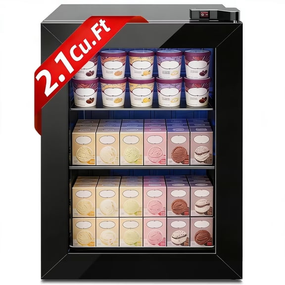 Auseo 2.1 Cu Ft Countertop Mini Display Freezer with Glass Door Perfect for Ice Cream/Liquor/POS/home