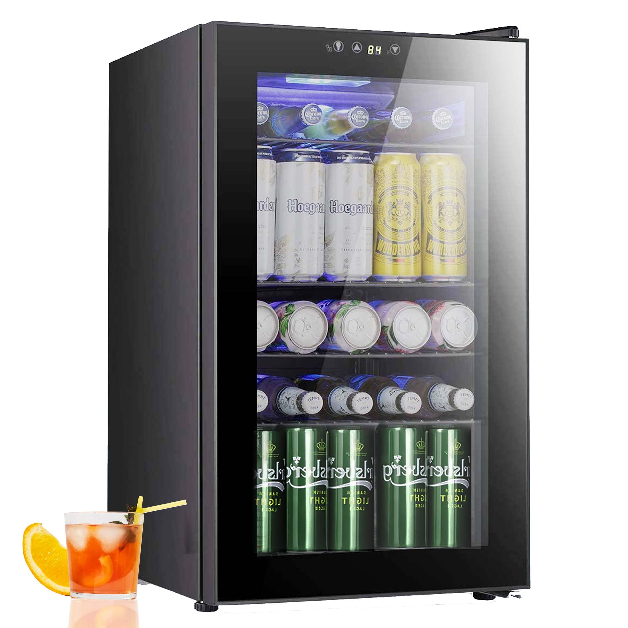 COOLHOME Beverage Refrigerator and Cooler - 85 Can Mini Fridge with Glass  Door and Adjustable Removable Shelves for Soda Beer or Wine - Small Drink  Dispenser Ma…