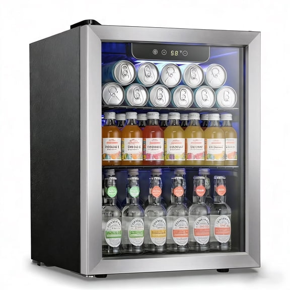 Auseo 1.7 Cu. ft Mini Beverage Cooler -68 Cans Refrigerator, Mini Fridge with Glass Door, for Soda Beer or Wine, Small Refrigerator for Bedroom/Home/Office/Bar