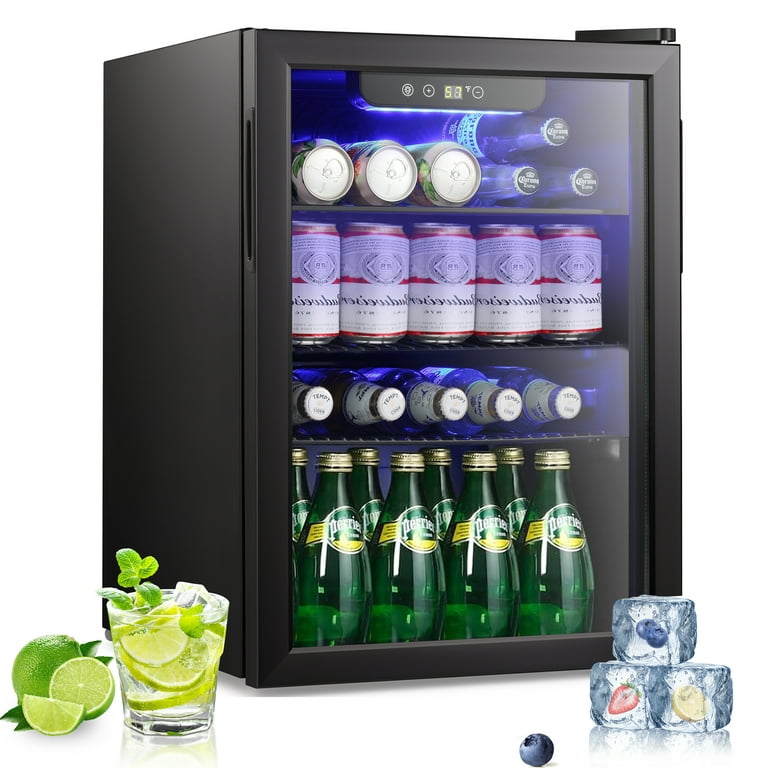 WANAI Beverage Refrigerator and Cooler 100 Can Capacity Compact Beverage  Refrigerator with Glass Door and Removable Shelves for Beer Soda and Wine