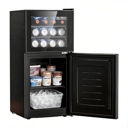 Auseo 2.6 Cu.ft Beverage Refrigerator with Freezer,2-Door Freestanding Small Refrigerator,Mini Fridge for Bedroom/Home/Office