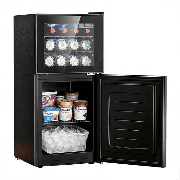 Auseo 2.6 Cu.ft Beverage Refrigerator with Freezer,2-Door Freestanding Small Refrigerator,Mini Fridge for Bedroom/Home/Office