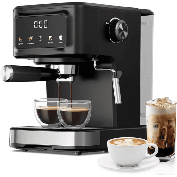 Auseo 15 Bar Espresso Machines, Espresso Coffee Maker with Milk Frother Steam Wand, Ground Coffee, Espresso/Cappuccino/Latte/Mocha for Home