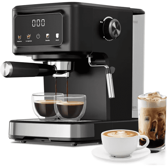 Auseo 15 Bar Espresso Machines, Espresso Coffee Maker with Milk Frother Steam Wand, Ground Coffee, Espresso/Cappuccino/Latte/Mocha for Home