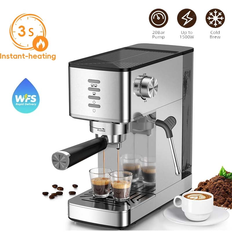 Auseo 20 Bar Espresso Machine, 1.4L Removable Water Tank, Nespresso Capsules Compatible & Ground Coffee, Espresso Coffee Maker with Milk Frother Steam Wand, Espresso/Cappuccino/Latte/Mocha for Home