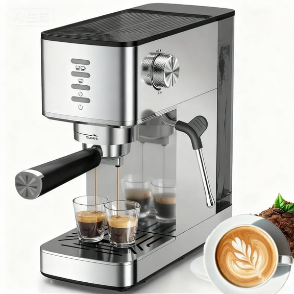 Auseo 20 Bar Espresso Machine, 1.4L Removable Water Tank, Nespresso Capsules Compatible & Ground Coffee, Espresso Coffee Maker with Milk Frother Steam Wand, Espresso/Cappuccino/Latte/Mocha for Home