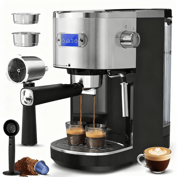 Auseo 20 Bar Espresso Coffee Maker, Drip Coffee Machine with 1-2 Cup, Espresso Machine with Milk Frother Steam Wand, 45 OZ Removable Water Tank for Home/Office/Cafe, Black