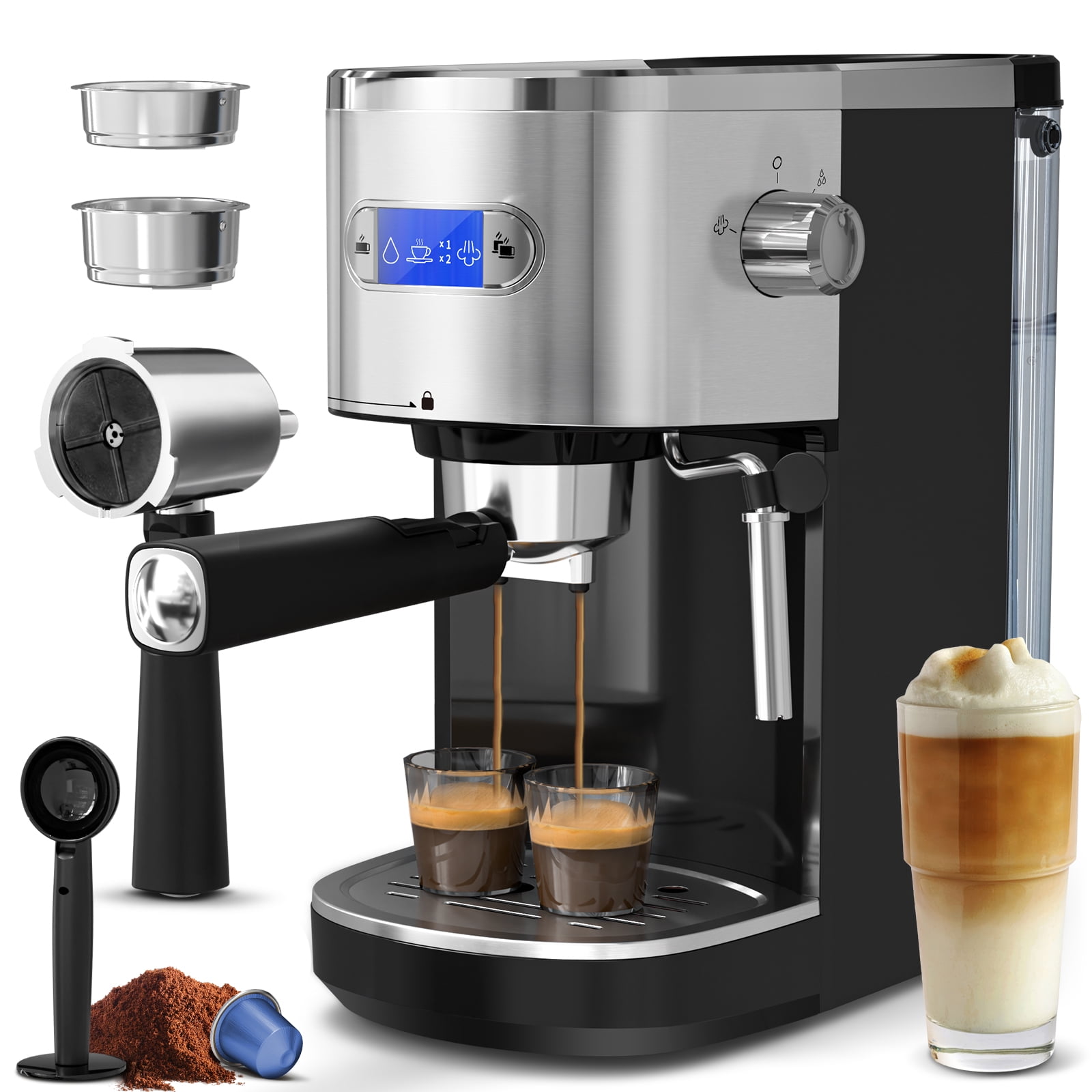 I'alba 3.0 Espresso Machine - 20 Bar Pressure With Milk Frother, 49oz Tank, Stainless Steel
