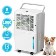 KISSAIR 8 Pints(DOE) Dehumidifier, Max 1000 Sq. Ft Coverage Area with 0.55 gal Water Tank, 24H Timer, Auto Defrost & Drain, Portable Dehumidifier, Basement, Bathroom, Laundry Room