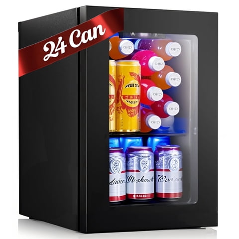 Auseo 24 Can Glass Door Mini Fridge Beverage Refrigerator with Touch Control, Wine Cooler for Bottles & Beer, Small Fridge for Bedroom/Office/Bar