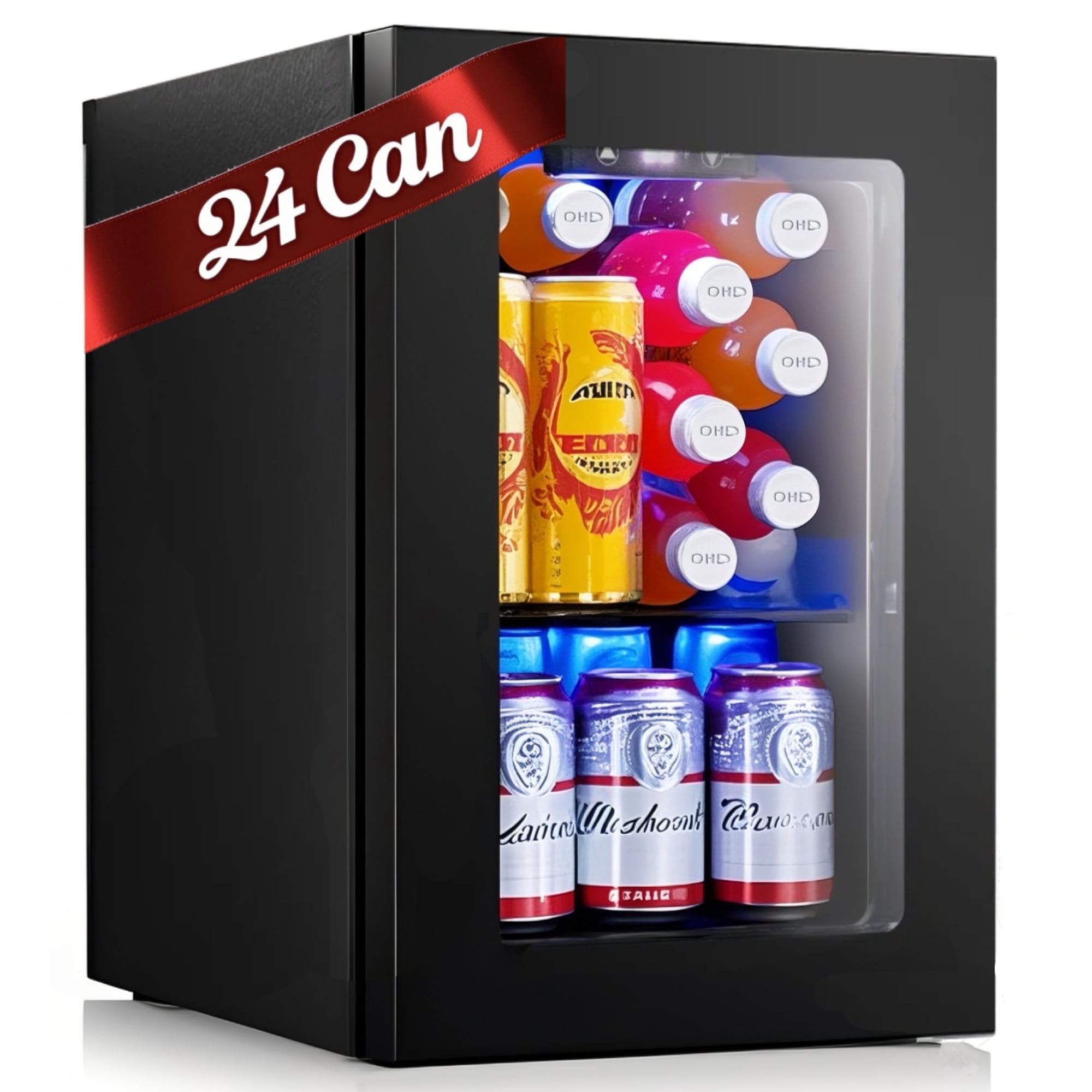 Auseo 24 Can Glass Door Mini Fridge – Beverage Refrigerator with Touch Control, Wine Cooler for Bottles & Beer, Small Fridge for Bedroom/Office/Bar