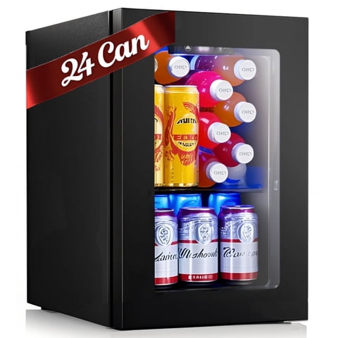 Auseo 24 Can Glass Door Mini Fridge – Beverage Refrigerator with Touch Control, Wine Cooler for Bottles & Beer, Small Fridge for Bedroom/Office/Bar