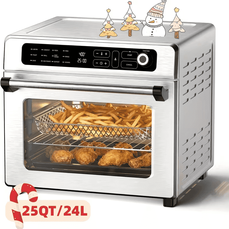 Auseo 25QT Air Fryer Toaster Oven with Convection, 12-in-1 Preset Cooking Mode, Visible Window and Touchscreen, 1700W, White, for home/office/kitchen