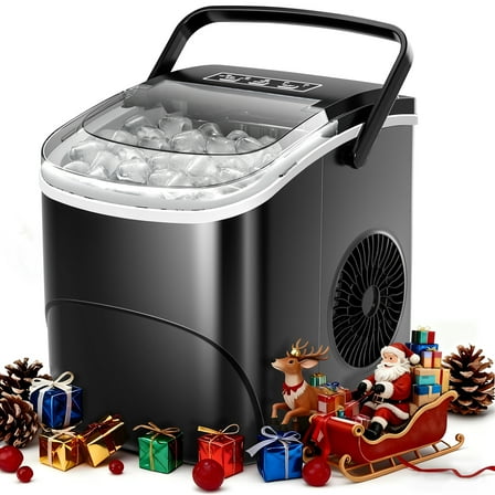 Auseo Countertop Ice Maker Machine 26 lbs/24H, 2 Sizes of Bullet Ice, 9 Bullet-Shaped Ice in 6 Min, Auto-Cleaning, Black