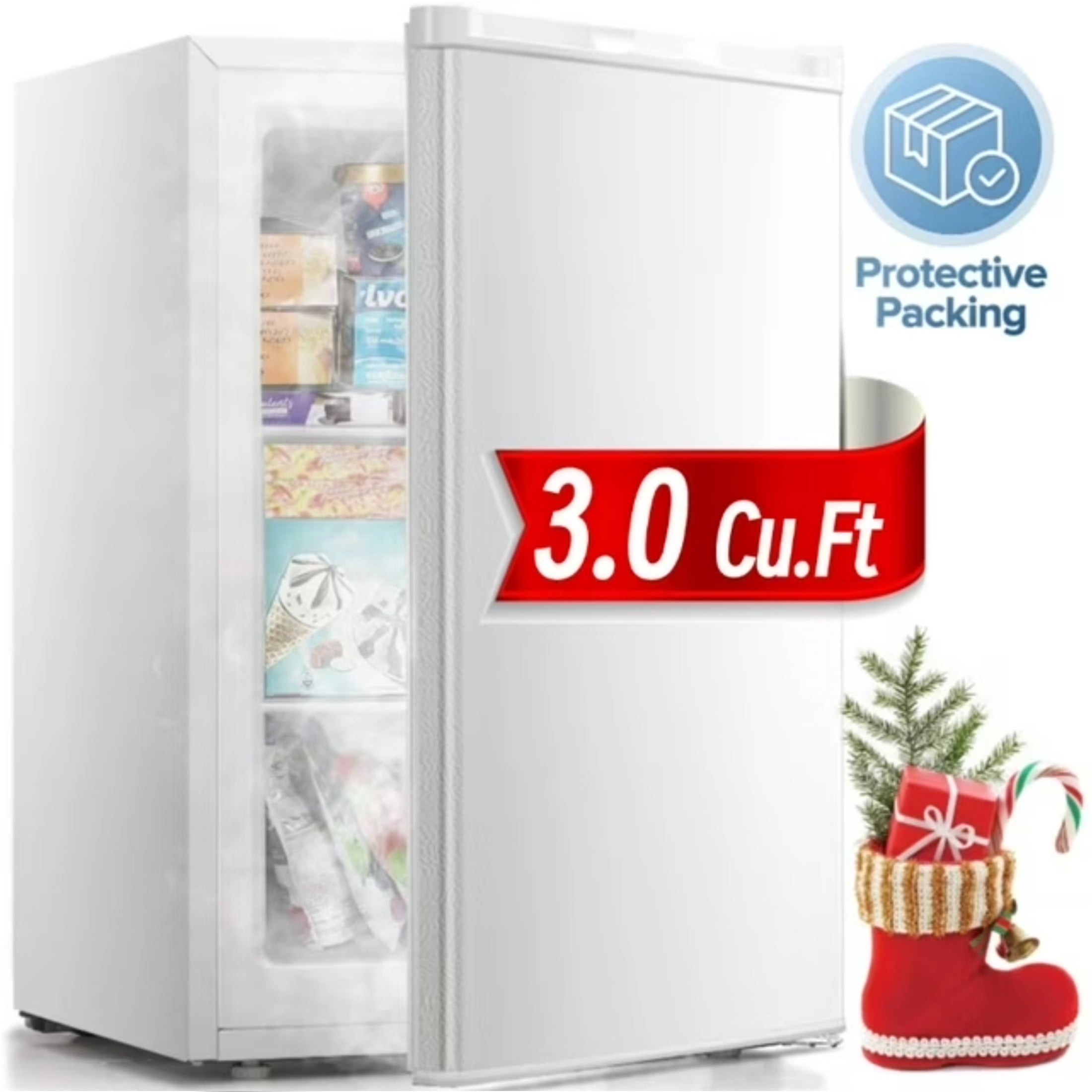 Auseo 3.0 Cu.ft Upright Freezer, Compact Mini Freezer with Reversible Door for Kitchen, Apartment, Basement, Dorm, White