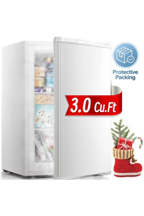 3.0 Cu.ft Upright Freezer, Compact Mini Freezer with Reversible Door for Kitchen, Apartment, Basement, Dorm, White
