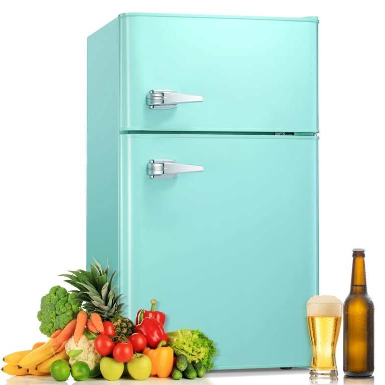 Northair 3.2 Cu ft Compact Mini Refrigerator Separate Freezer, Small Fridge  Double 2-Door Adjustable Removable Retro Stainless Steel Shelves,Green
