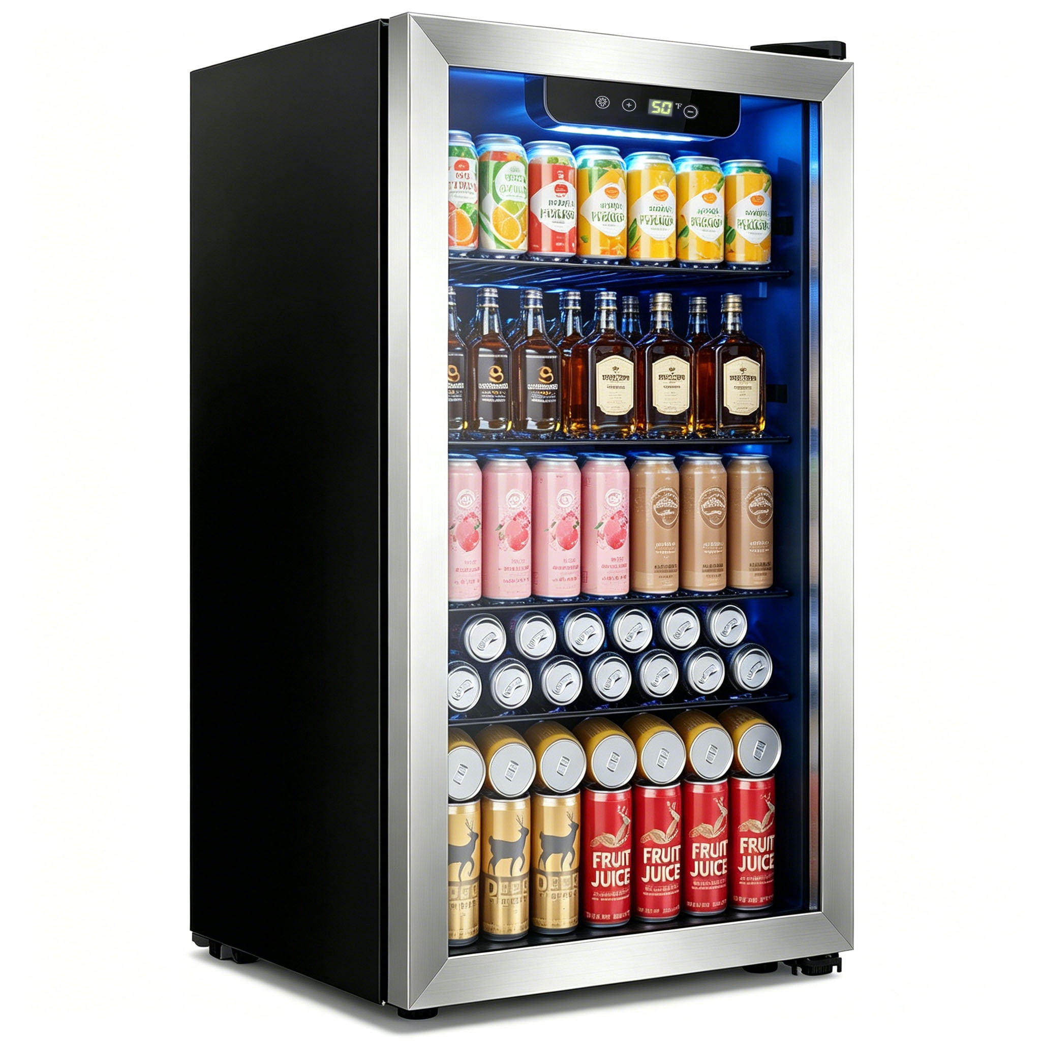 Auseo 3.2 Cu.ft Beverage Refrigerator, 120 Can Mini Fridge with Glass Door, Wine Cooler for Bar/Office/Home