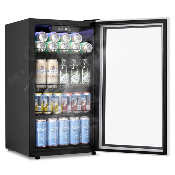 Auseo 3.2 Cu.ft Beverage Refrigerator Cooler 120 Can Mini Fridge Glass