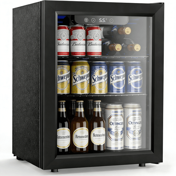 Auseo 1.7 Cu.ft 16 Bottle Beverage Refrigerator and Cooler, 68 Cans Mini Fridge with Glass Door & Adjustable Removable Shelves, Wine Cellar