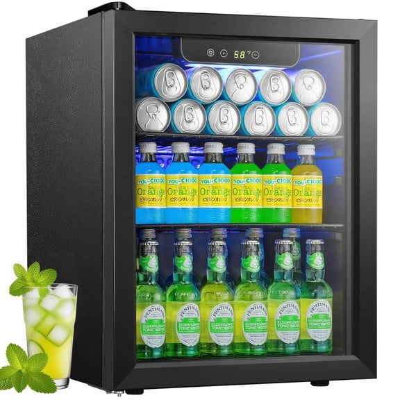 Auseo 1.7 cu.ft 16 Bottle Beverage Refrigerator and Cooler, 68 Cans Mini Fridge with Glass Door & Adjustable Removable Shelves, Wine Cellar