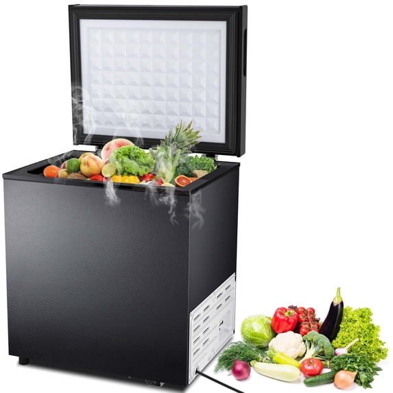 Auseo 1.8 Cubic Feet Chest Freezer Free Standing Top open Door Compact Freezer with Adjustable Temperature, Storage Basket*2, Black