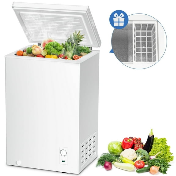 Auseo 3.5 cu ft Chest Freezer Free Standing Top open Door Deep Compact Freezer with 7 Gear Adjustable Temperature, Suitable for Home/RV/Kitchen/Office-White