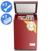 Auseo 3.8 Cu.Ft Chest Freezer Low Temperature Freezer with Removable Basket,Free Standing Top open Door Deep Freezer, Adjustable Temperature for Home, Basement, Kitchen, Red