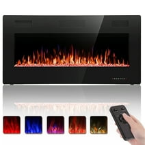 Auseo 36 inch Wall Mounted Indoor Electric Fireplace, Ultra-thin Low Noise Lightweight LED Fireplace Heater, Touch Screen, Timer, 1500W, Adjustable Flame Color and Speed, Black