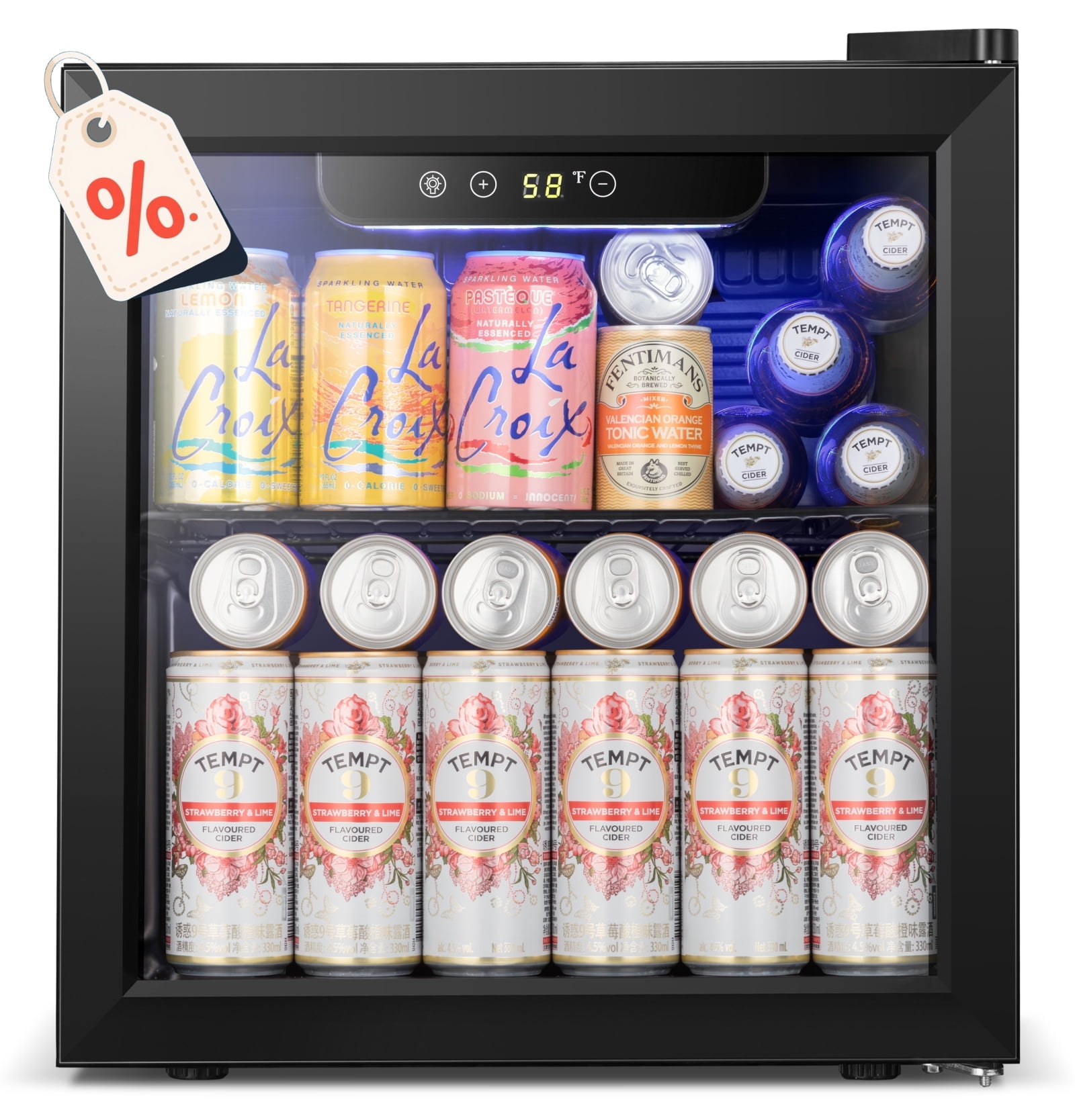 Auseo 55Cans/12 Bottles/1.3 Cu.ft Mini Fridge Cooler, Beverage Refrigerator Cooler with Glass Door \u0026 Adjustable Leveling Legs, Home/Bar/Office