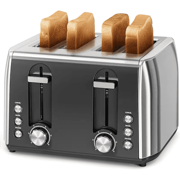 Auseo 4 Slice Toaster, 4 Slice Toaster Wide Solt with 6 Shade Settings, Dual Independent Controls, Bagel, Cancel, Defrost Functions, Removable Tray, Kitchen Appliances