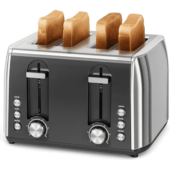 Auseo 4 Slice Toaster, 4 Slice Toaster Wide Solt with 6 Shade Settings, Dual Independent Controls, Bagel, Cancel, Defrost Functions, Removable Tray, Kitchen Appliances