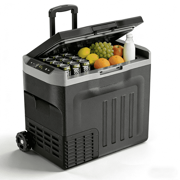 Auseo 42Qt Portable Car Refrigerator, 12V Compressor Fridge & Freezer, Dual Power (AC/DC) for RV, Camping, Temperature Range -4°F to 68°F, Black