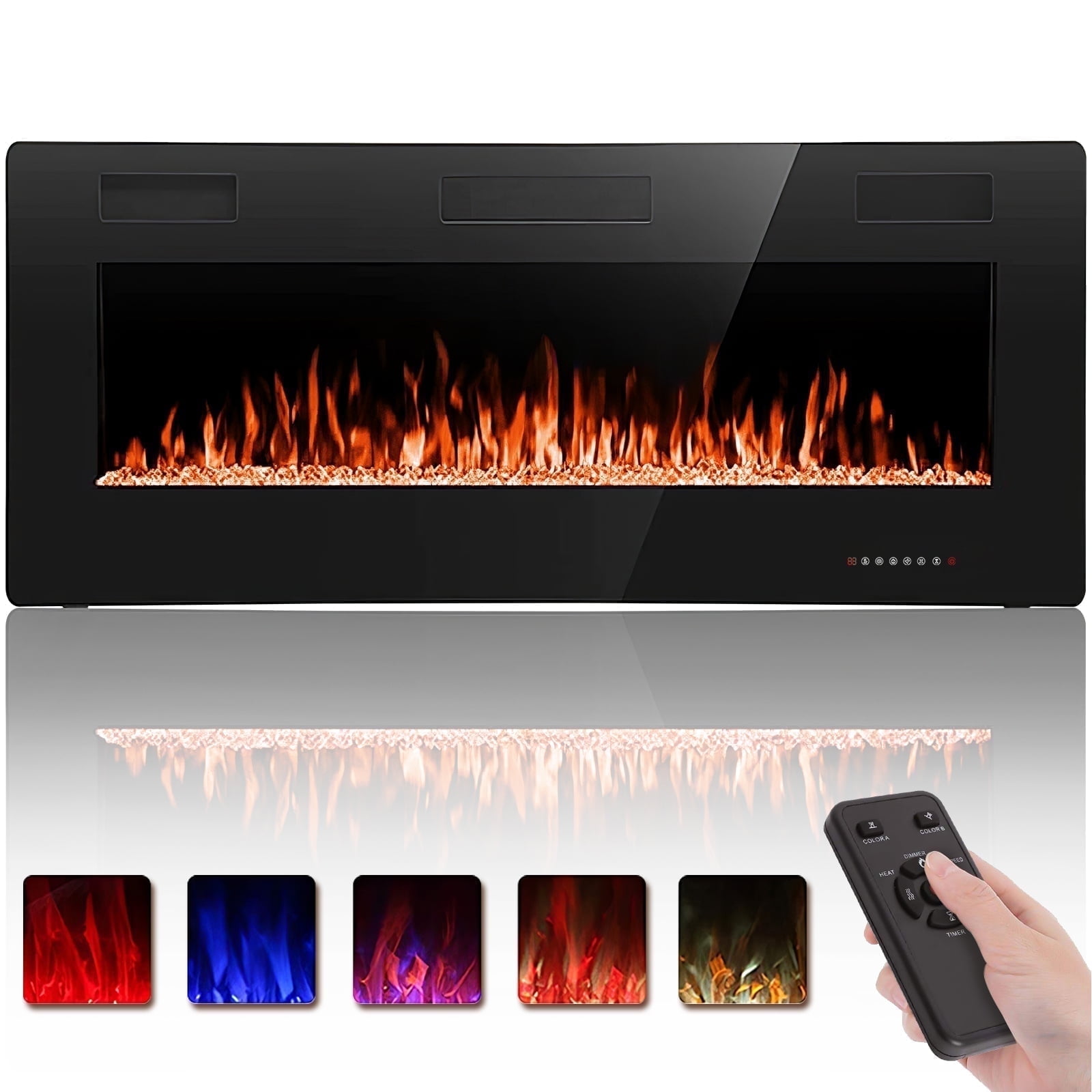 42-Inch Black Wall Mounted Electric Fireplace with Remote
