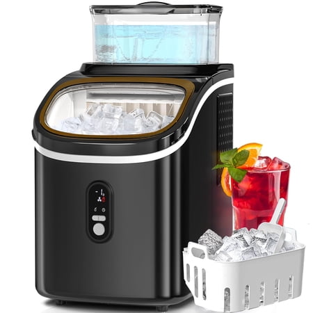 Auseo 45lbs/24H Ice Maker Countertop, 1.5+0.5L Large Water Tank, Cube Ice, Self-Cleaning, 24H Timer, Customizable Ice Making Time, Black