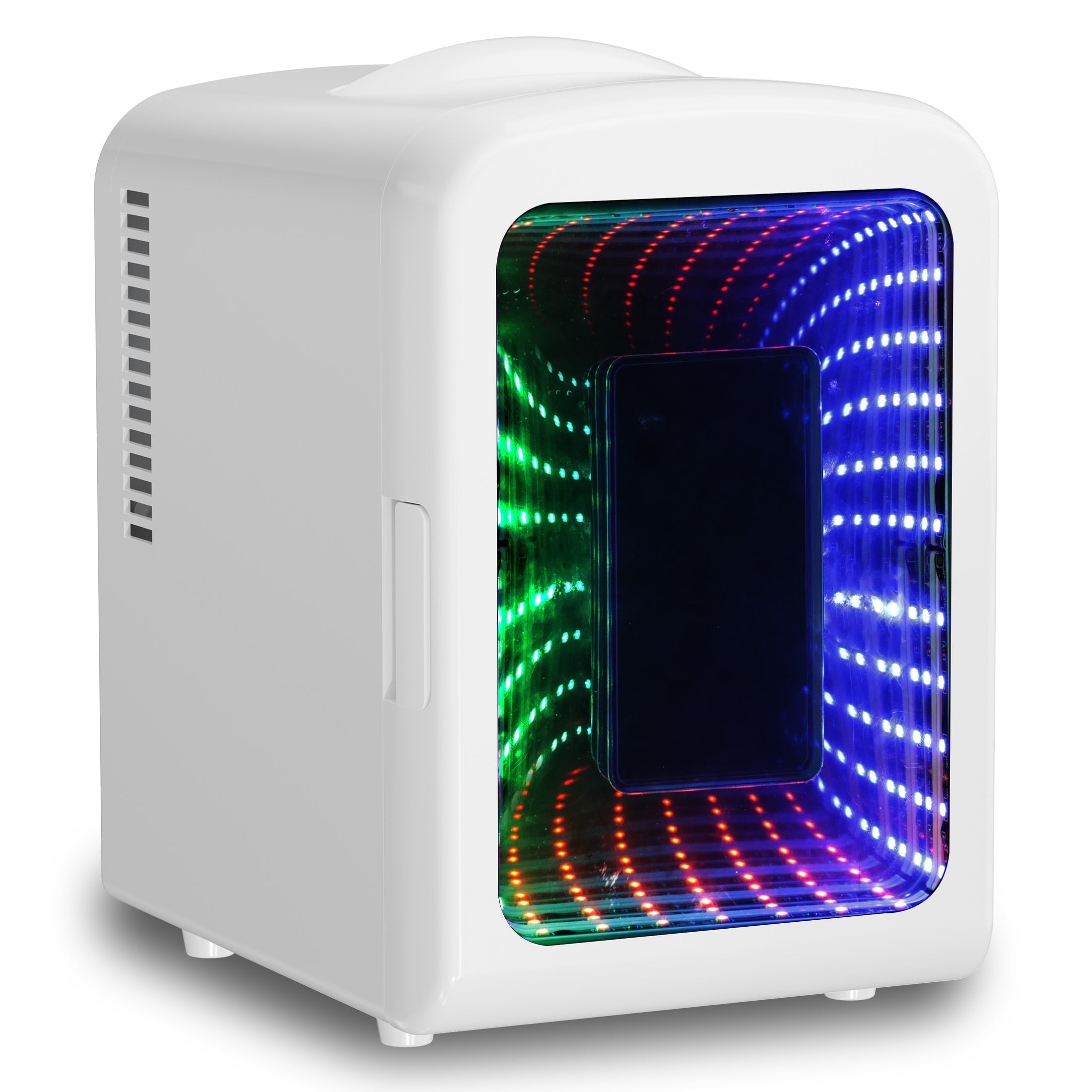 Auseo 4L Mini Fridge Personal with LED, Portable Cooler for Bedroom, Office, Car, Small Refrigerator for Skincare, Drinks & Gaming Room, AC/DC Powered, White