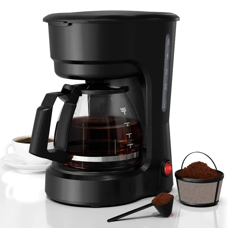 Auseo 5-Cup Fast Brew  Drip Coffee Maker Quick Heat, Anti-Drip & Detachable Funnel & Filter, 700W Beginner-Friendly Espresso Machine with Glass Carafe