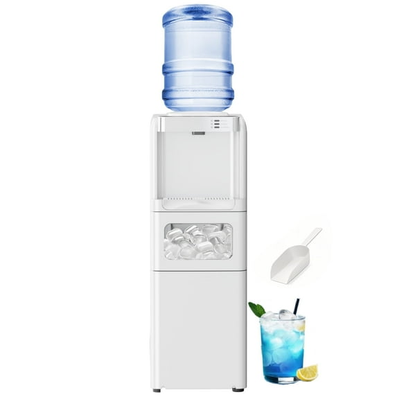 LHRIVER 2-5 Gallon Water Dispenser – 3-in-1 Hot/Cold/Ice, 6-Min Ice Maker, Child Lock & Energy-Saving, for Home/Office, White