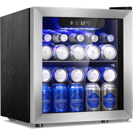 Auseo 55-Can Mini Beverage Refrigerator Cooler - 1.3 Cu.ft.Mini Fridge with Stainless Steel Glass Door, for Home/Office/Bar, Electronic Temperature Control