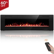 Auseo 60 inch Embedded Wall Mounted Indoor Fireplace, Ultra-thin Low Noise Lightweight LED Fireplace Heater, Touch Screen, Timer, 1500W, Adjustable Flame Color and Speed, Black